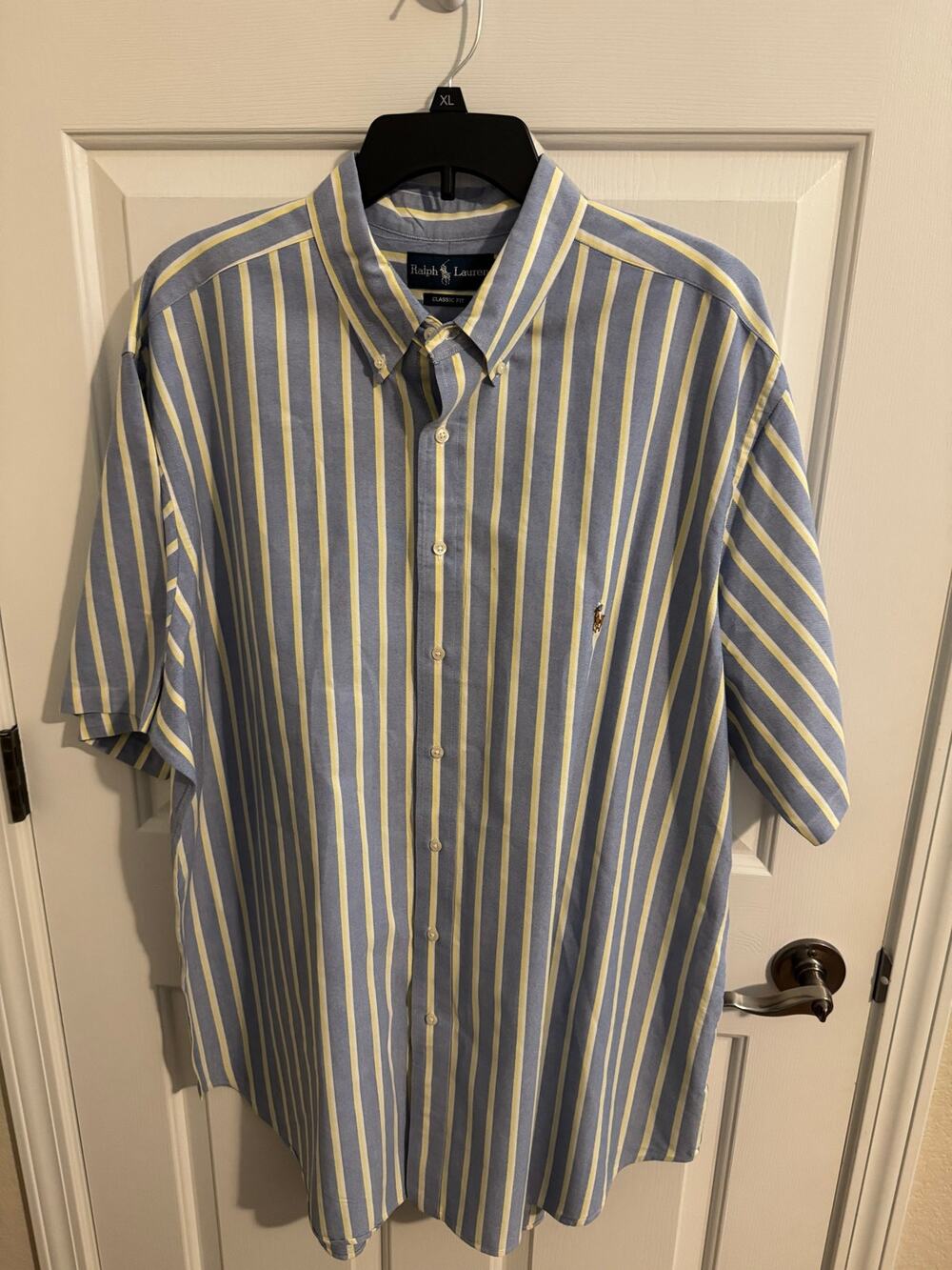 Ralph Lauren New Short Sleeve Classic Fit Button Down Shirt Blue Stripe 2XLT